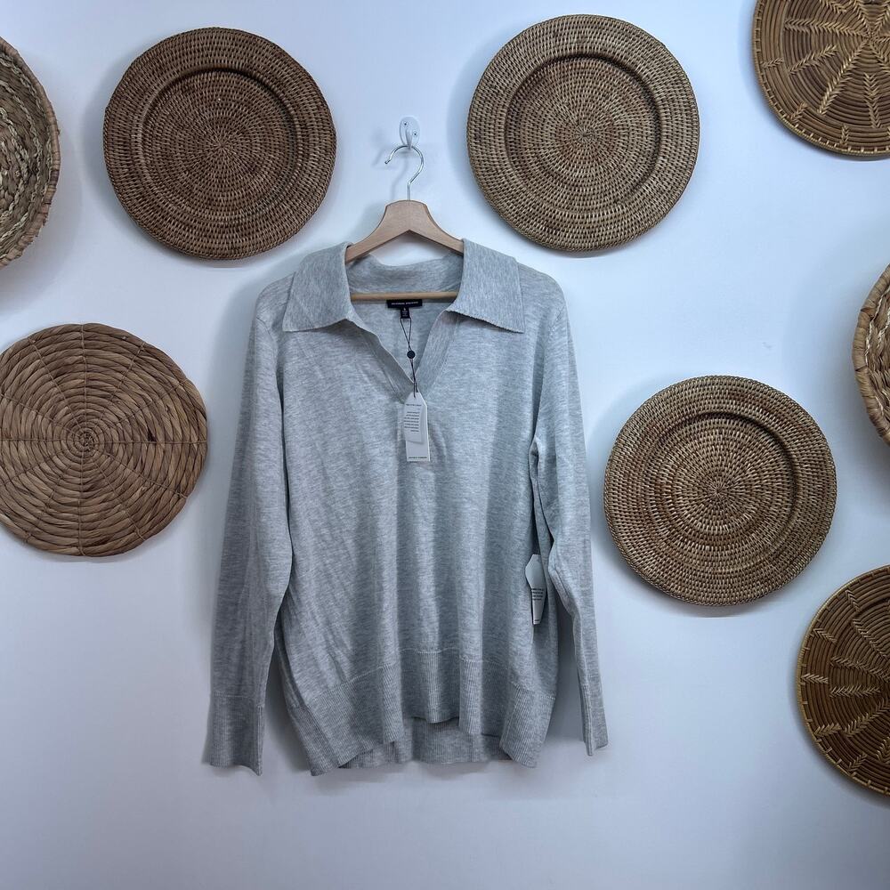 NEW $158 Universal Standard Gray Polo Sweater Small / 14-16 V-Neck Collared Knit
